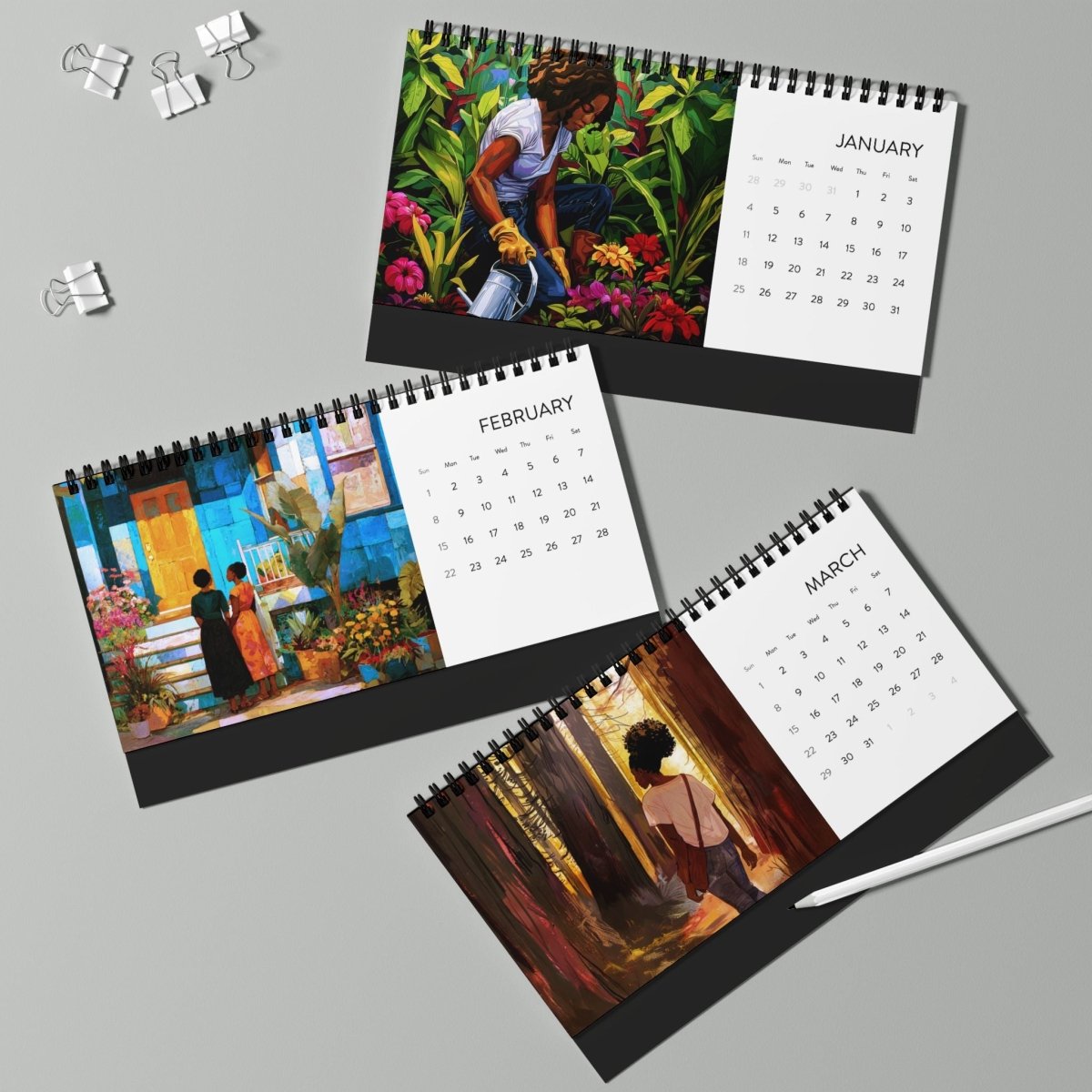 Melanin and Green 2026 Desktop Calendar - Afrocentric Art by The Trini Gee