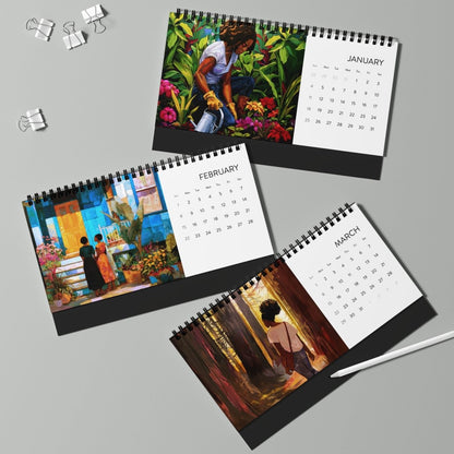 Melanin and Green 2026 Desktop Calendar - Afrocentric Art by The Trini Gee