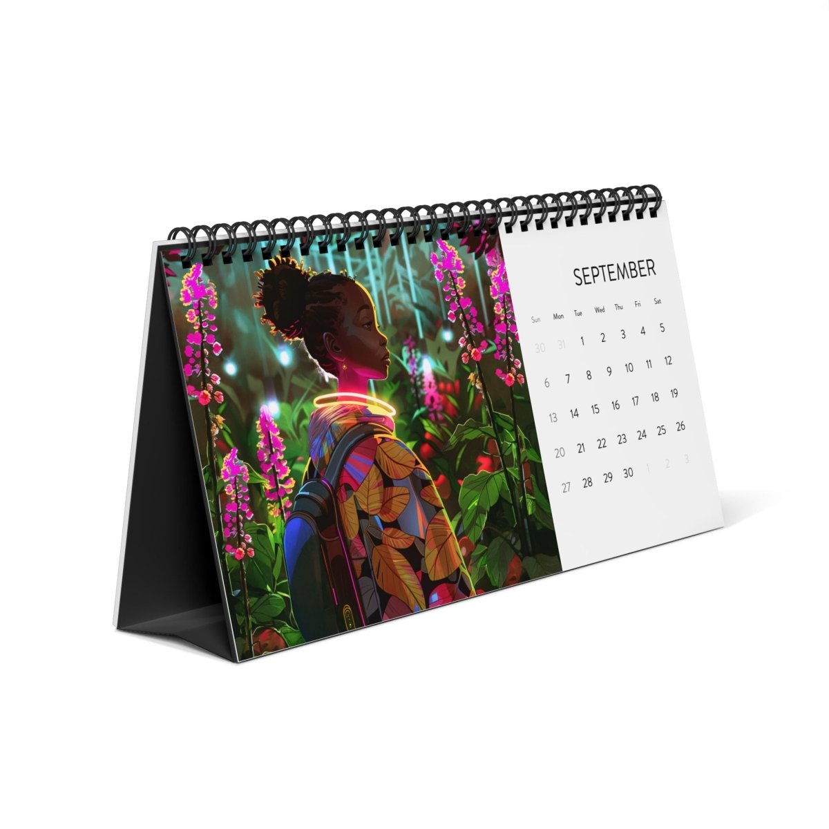 Melanin and Green 2026 Desktop Calendar - Afrocentric Art by The Trini Gee