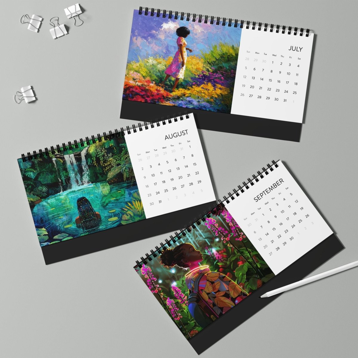 Melanin and Green 2026 Desktop Calendar - Afrocentric Art by The Trini Gee