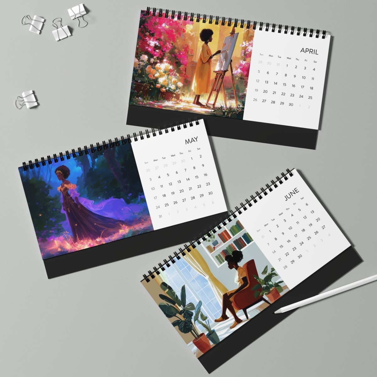 Melanin and Green 2026 Desktop Calendar - Afrocentric Art by The Trini Gee