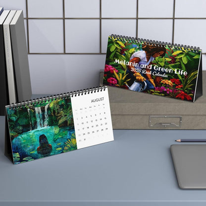 Melanin and Green 2026 Desktop Calendar - Afrocentric Art by The Trini Gee