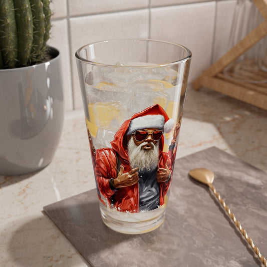 Modern Santa 16oz Glass - Afrocentric Art by The Trini Gee