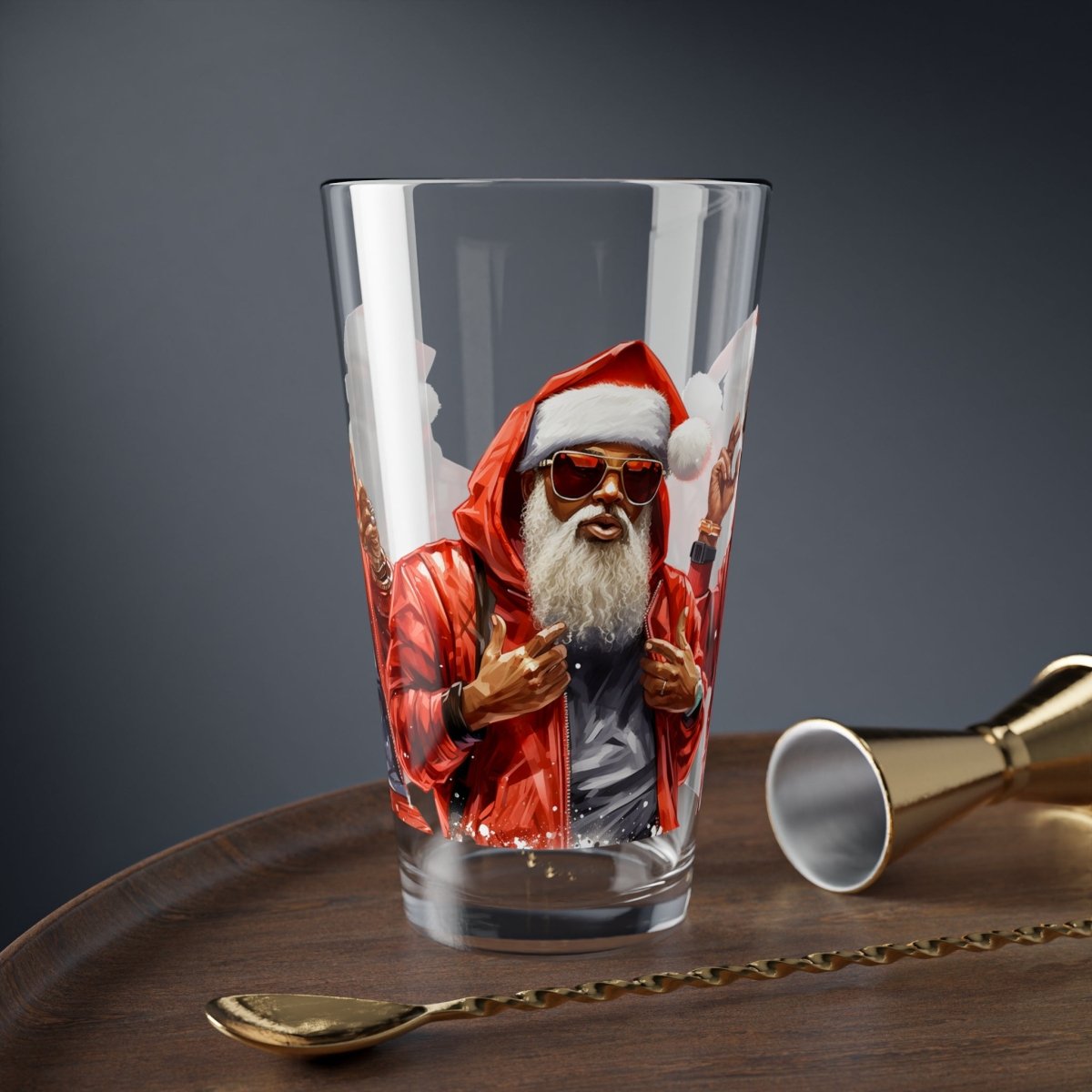 Modern Santa 16oz Glass - Afrocentric Art by The Trini Gee