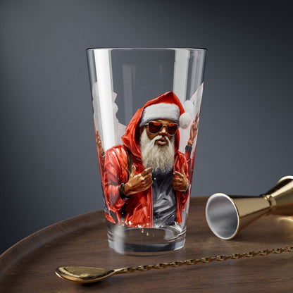 Modern Santa 16oz Glass - Afrocentric Art by The Trini Gee