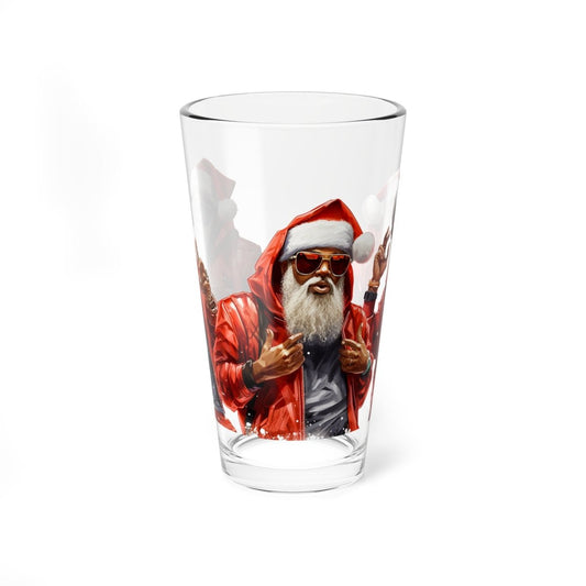Modern Santa 16oz Glass - Afrocentric Art by The Trini Gee