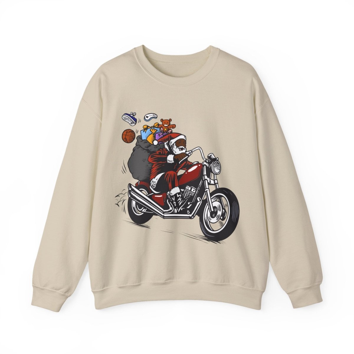 Motorcycle Santa Sweatshirt - Afrocentric Art by The Trini Gee