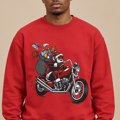Motorcycle Santa Sweatshirt - Afrocentric Art by The Trini Gee