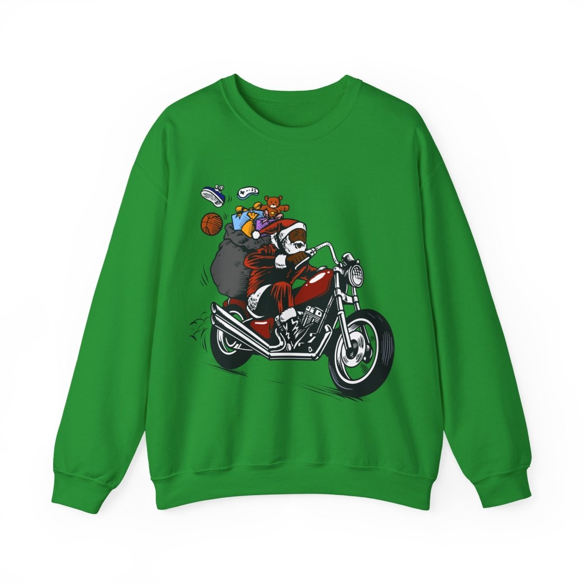 Motorcycle Santa Sweatshirt - Afrocentric Art by The Trini Gee