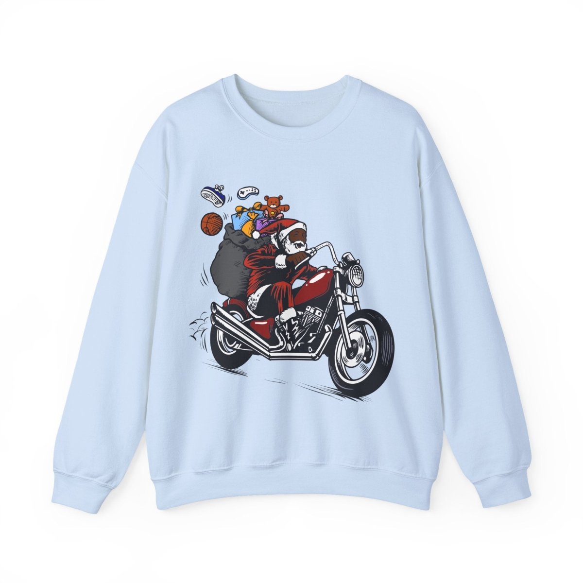Motorcycle Santa Sweatshirt - Afrocentric Art by The Trini Gee