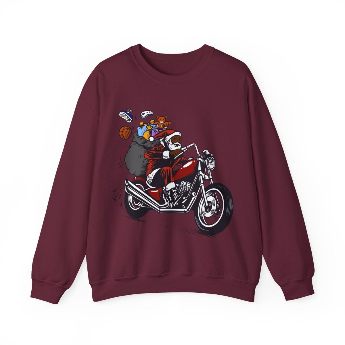 Motorcycle Santa Sweatshirt - Afrocentric Art by The Trini Gee