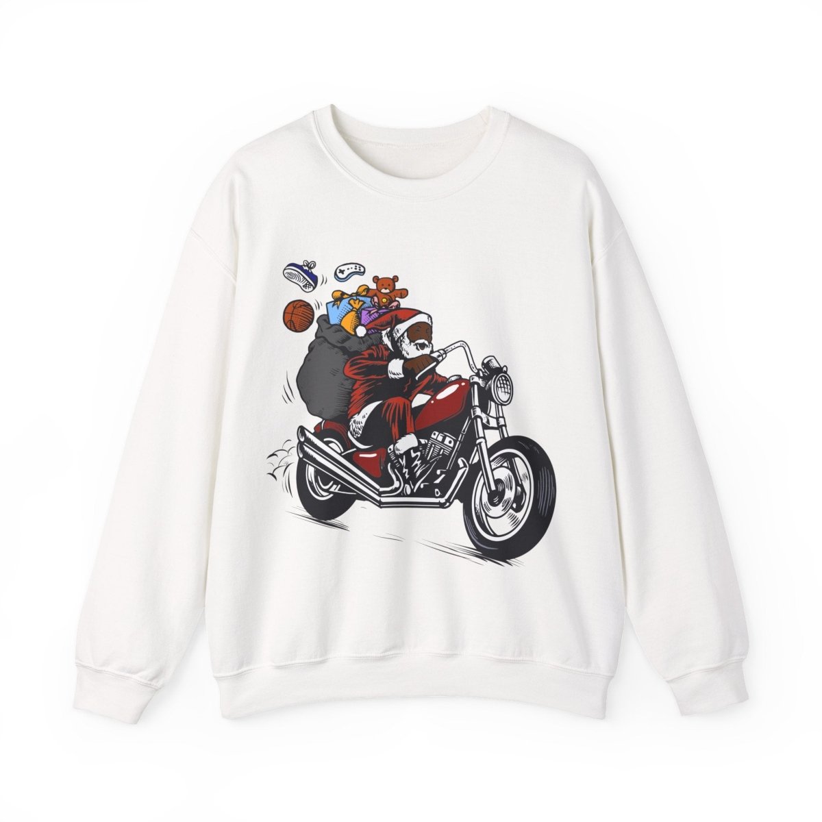 Motorcycle Santa Sweatshirt - Afrocentric Art by The Trini Gee