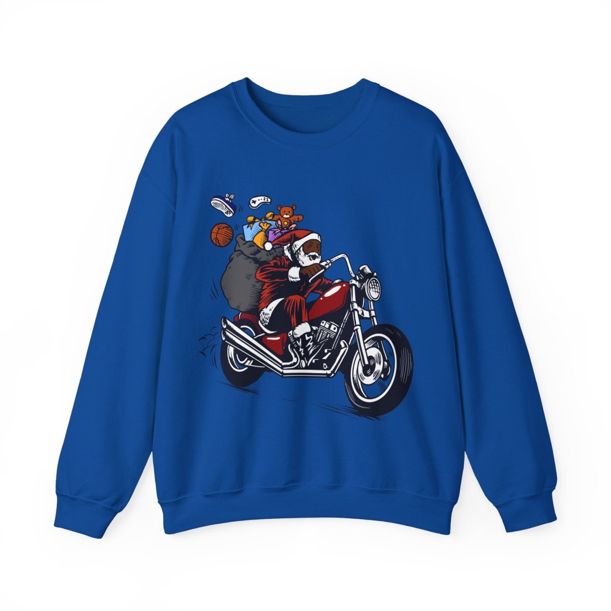 Motorcycle Santa Sweatshirt - Afrocentric Art by The Trini Gee