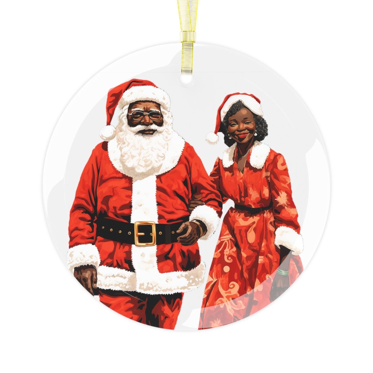 Mr and Mrs Claus Glass Ornament - Afrocentric Art by The Trini Gee