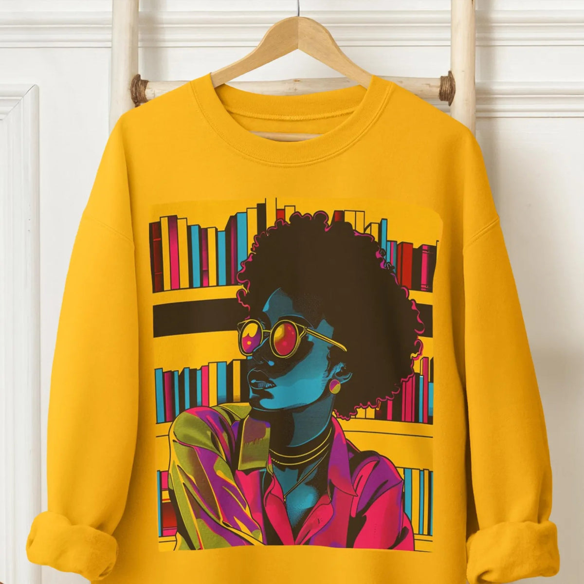 Neon Book Reader Sweatshirt - Afrocentric Art by The Trini Gee