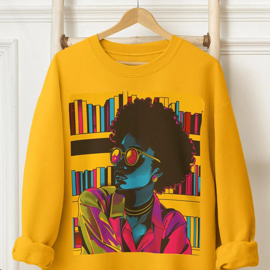 Neon Book Reader Sweatshirt - Afrocentric Art by The Trini Gee