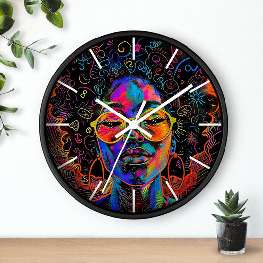 Neon Glow Wall Clock - Afrocentric Art by The Trini Gee