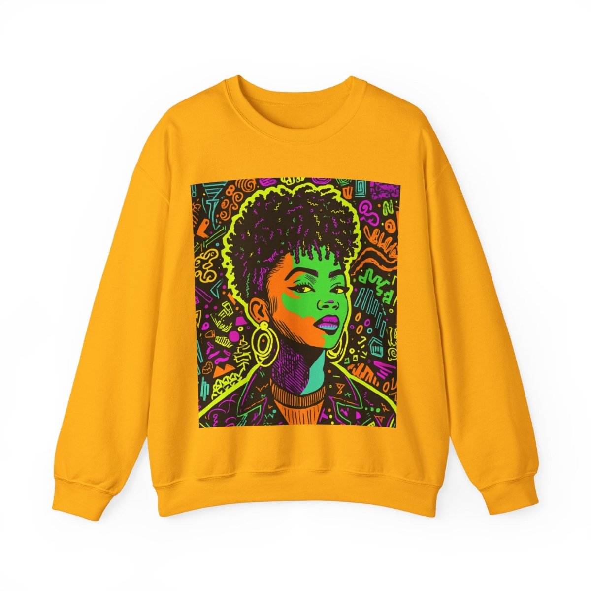 Neon Graffiti Afro Sweatshirt - Afrocentric Art by The Trini Gee