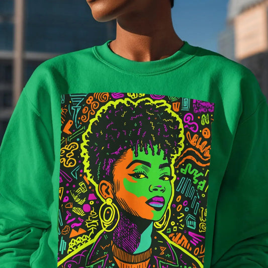 Neon Graffiti Afro Sweatshirt - Afrocentric Art by The Trini Gee