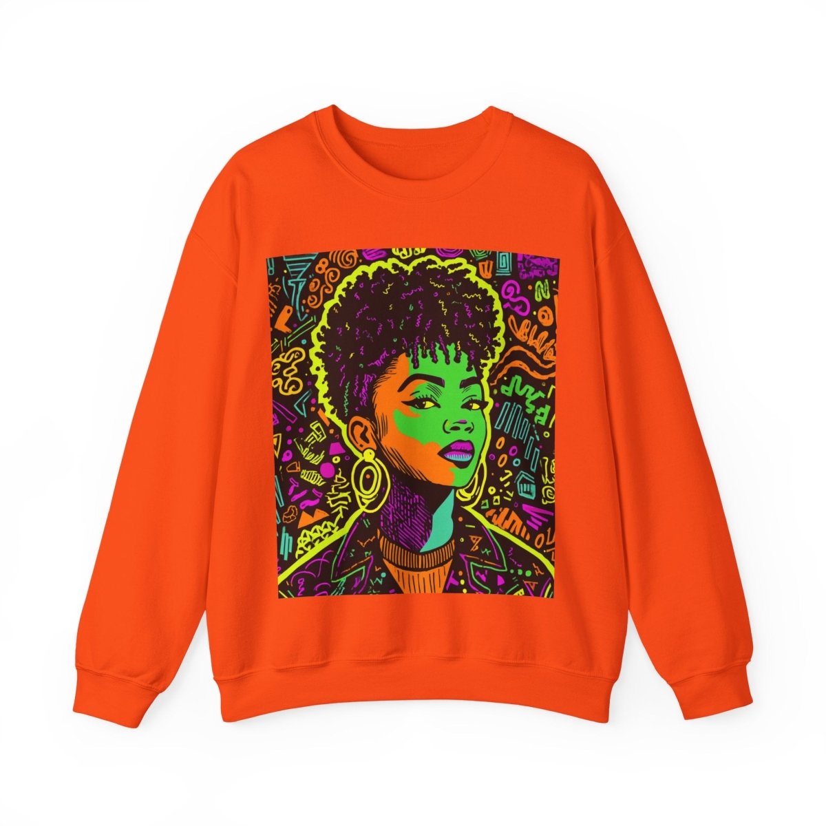 Neon Graffiti Afro Sweatshirt - Afrocentric Art by The Trini Gee