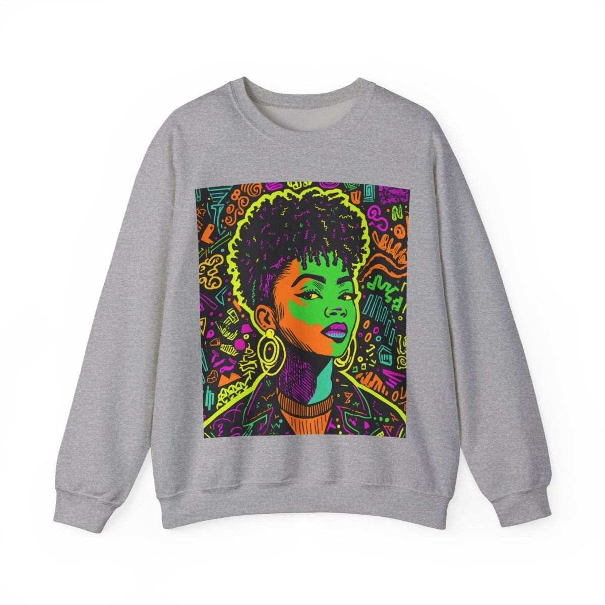Neon Graffiti Afro Sweatshirt - Afrocentric Art by The Trini Gee