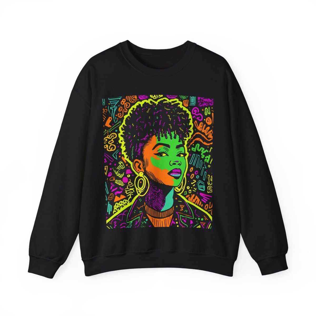 Neon Graffiti Afro Sweatshirt - Afrocentric Art by The Trini Gee