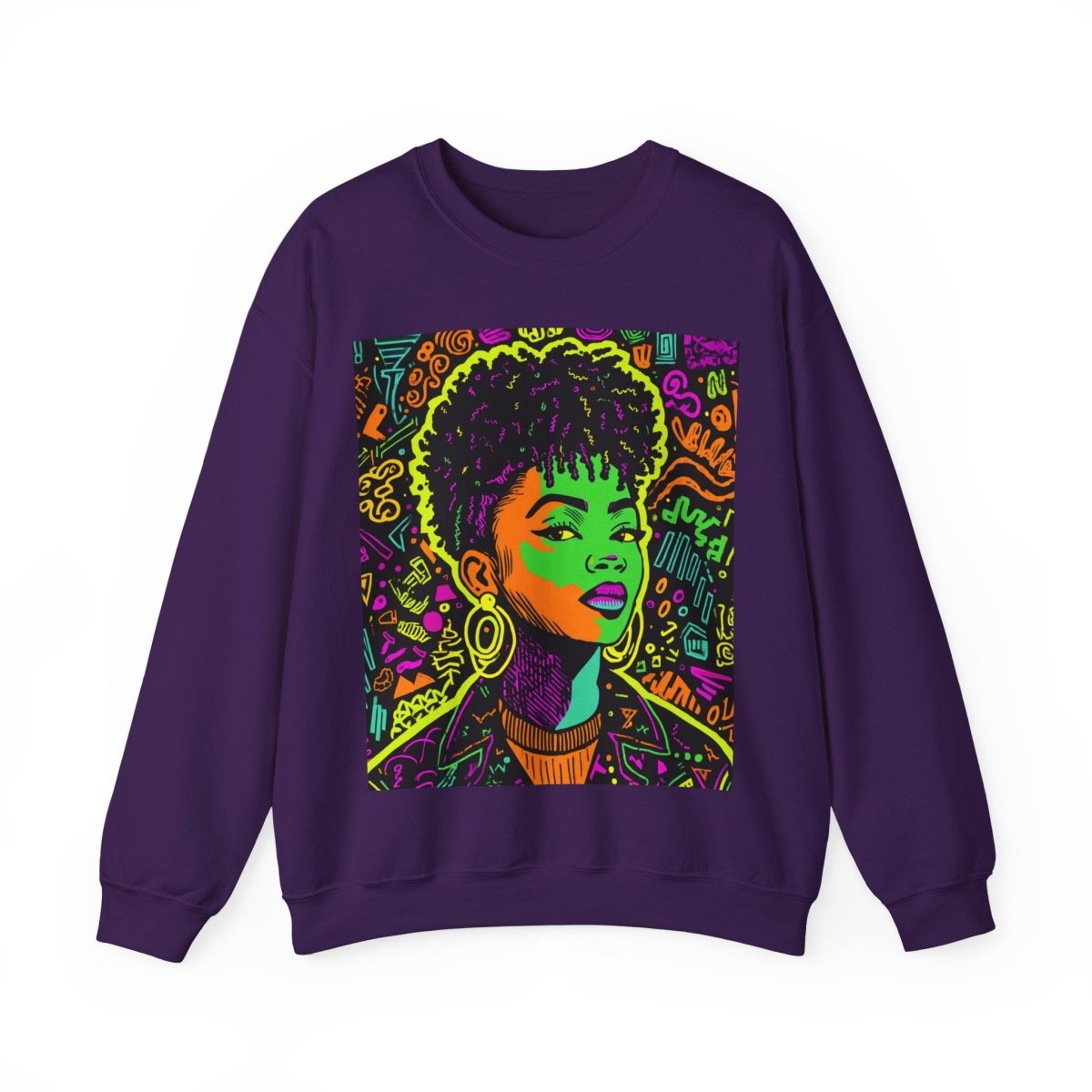 Neon Graffiti Afro Sweatshirt - Afrocentric Art by The Trini Gee