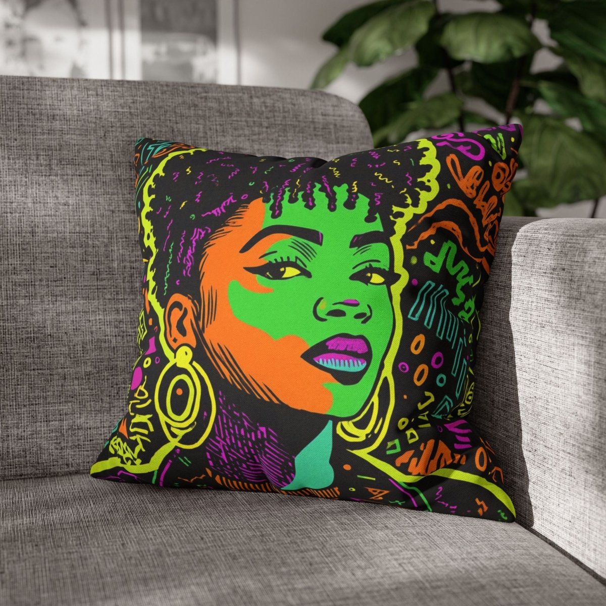 Neon Graffiti Pillow - Afrocentric Art by The Trini Gee