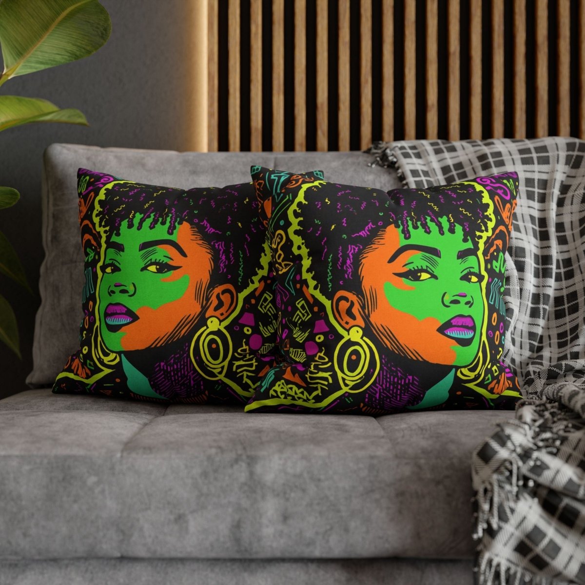 Neon Graffiti Pillow - Afrocentric Art by The Trini Gee