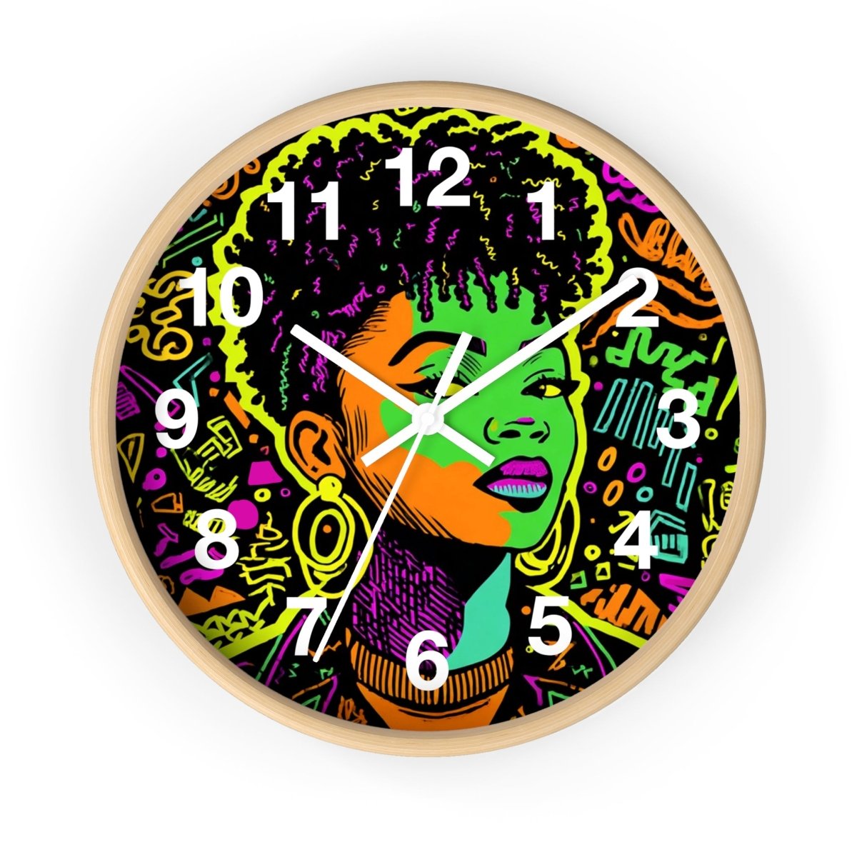 Neon Graffiti Wall Clock - Afrocentric Art by The Trini Gee
