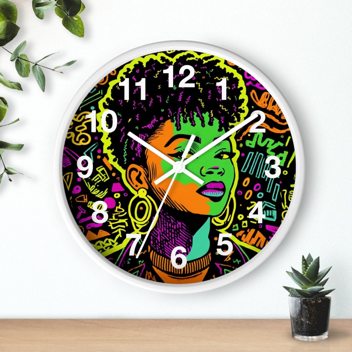 Neon Graffiti Wall Clock - Afrocentric Art by The Trini Gee