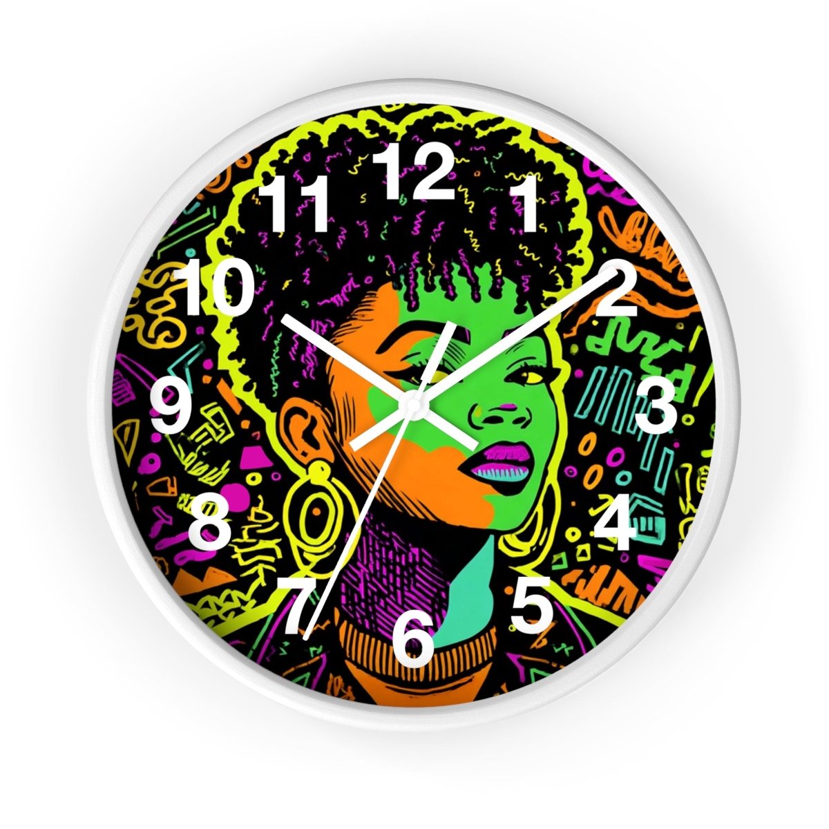 Neon Graffiti Wall Clock - Afrocentric Art by The Trini Gee