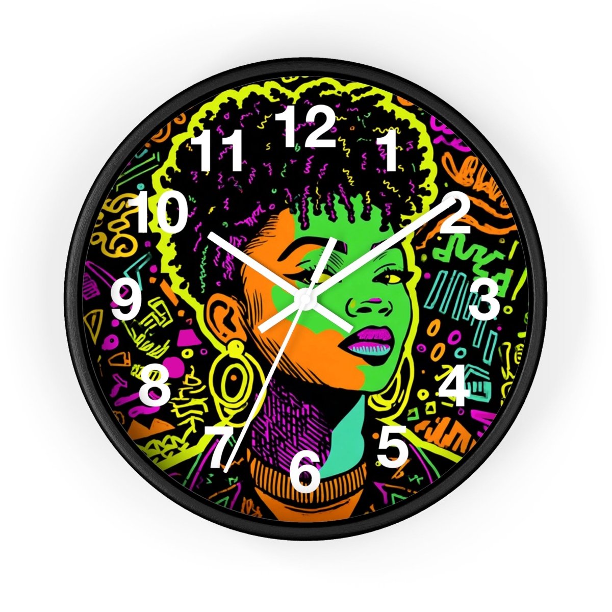 Neon Graffiti Wall Clock - Afrocentric Art by The Trini Gee