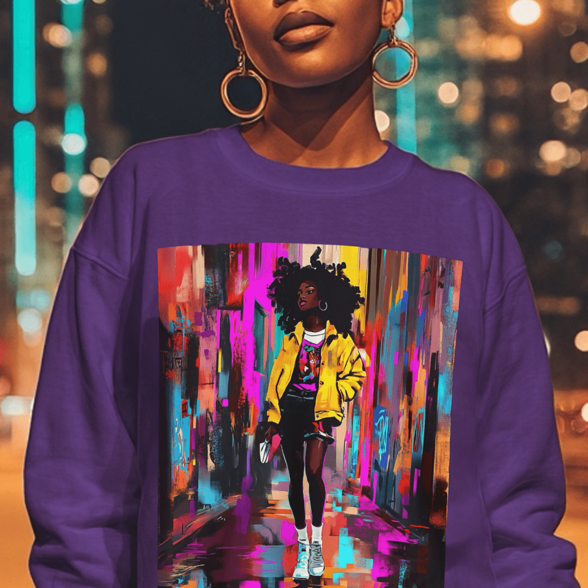 Neon Streetwear Sweatshirt - Afrocentric Art by The Trini Gee