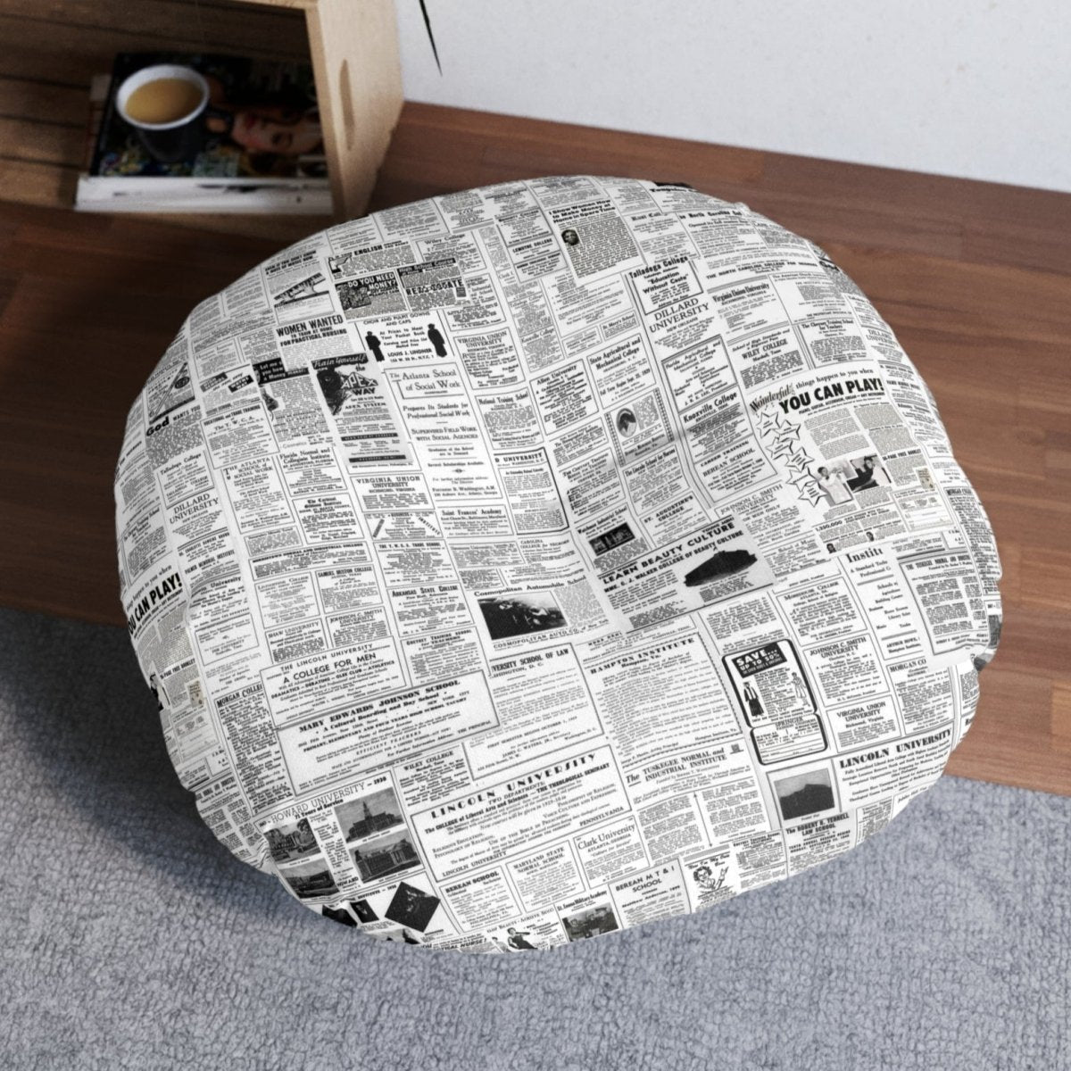 Newspaper Ads Floor Pillow - Afrocentric Art by The Trini Gee