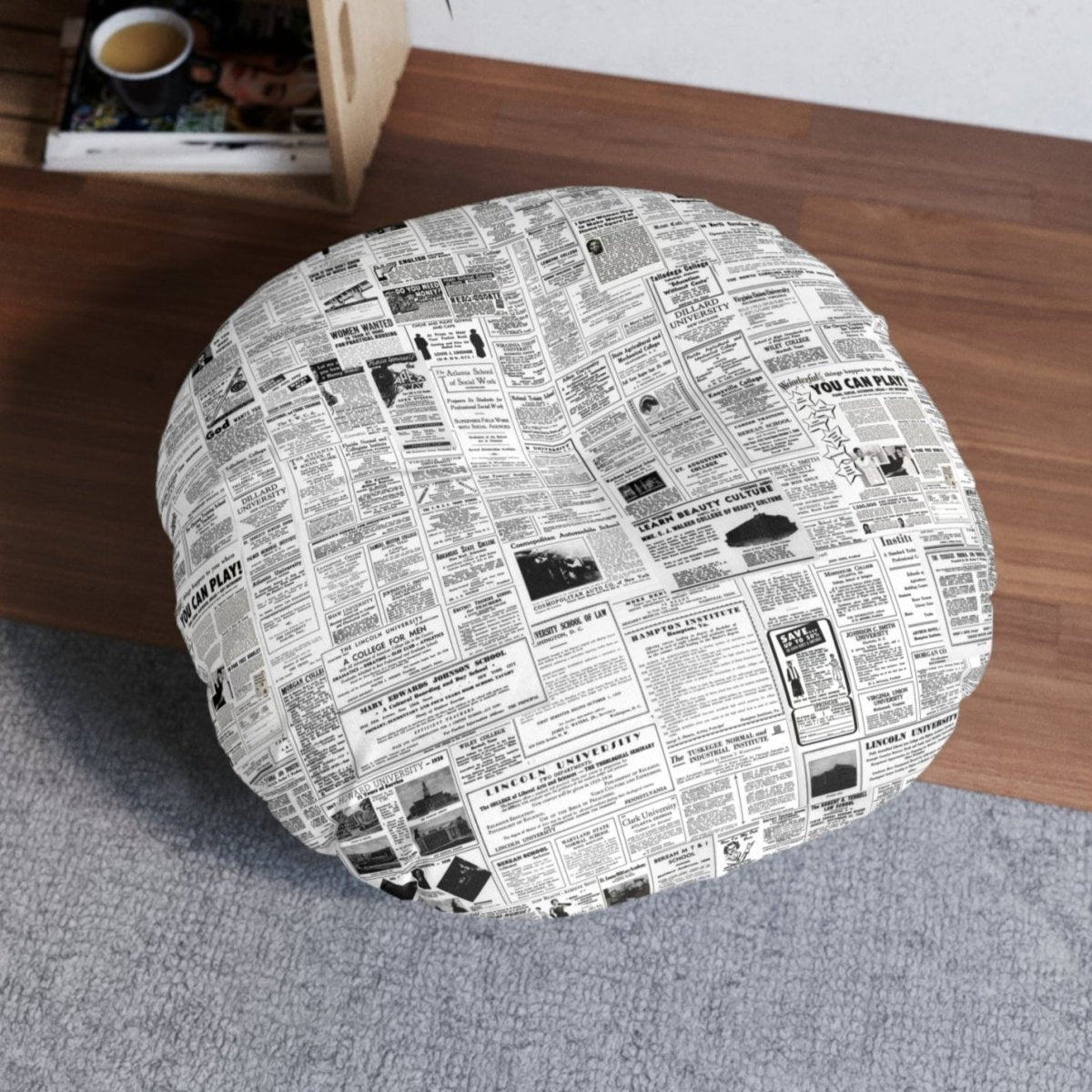 Newspaper Ads Floor Pillow - Afrocentric Art by The Trini Gee