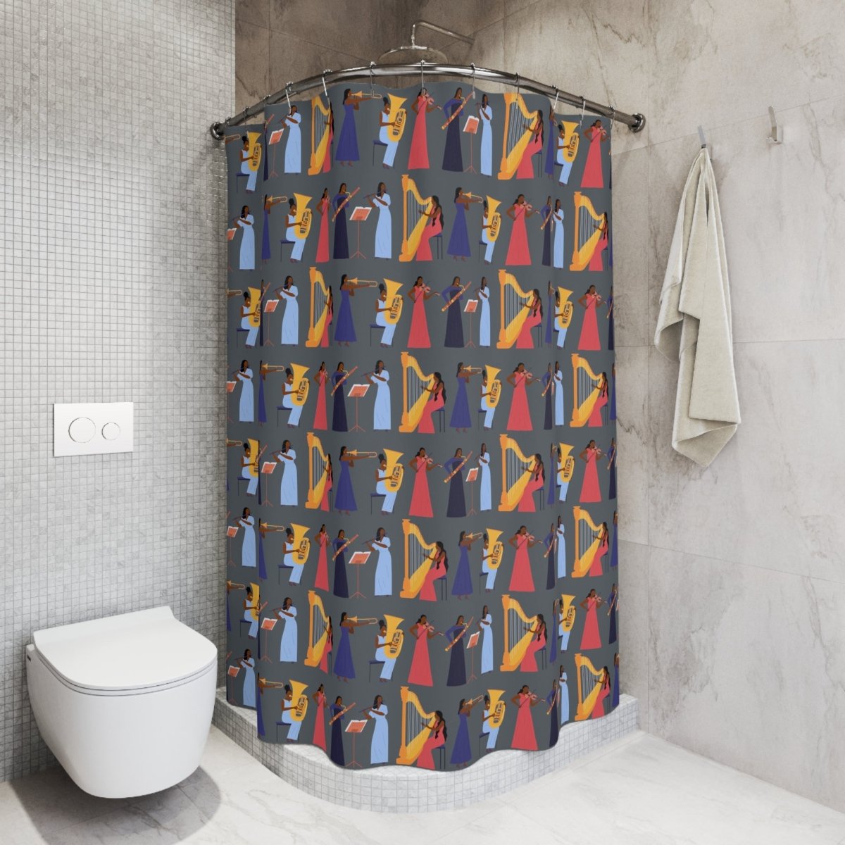 Orchestra Women Shower Curtain - Afrocentric Art by The Trini Gee