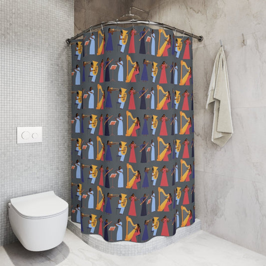 Orchestra Women Shower Curtain - Afrocentric Art by The Trini Gee