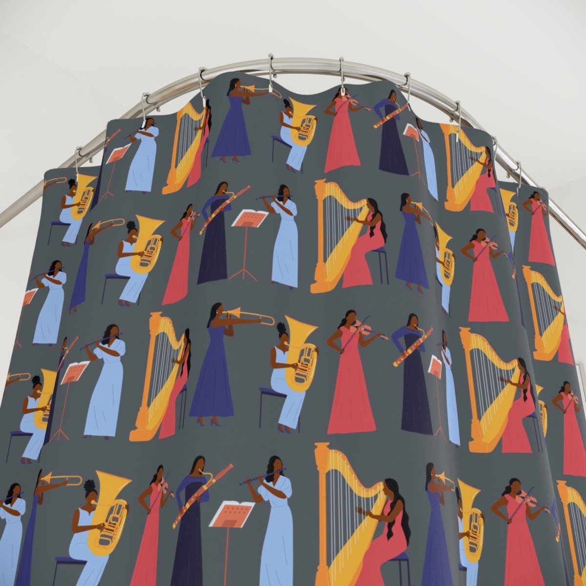 Orchestra Women Shower Curtain - Afrocentric Art by The Trini Gee