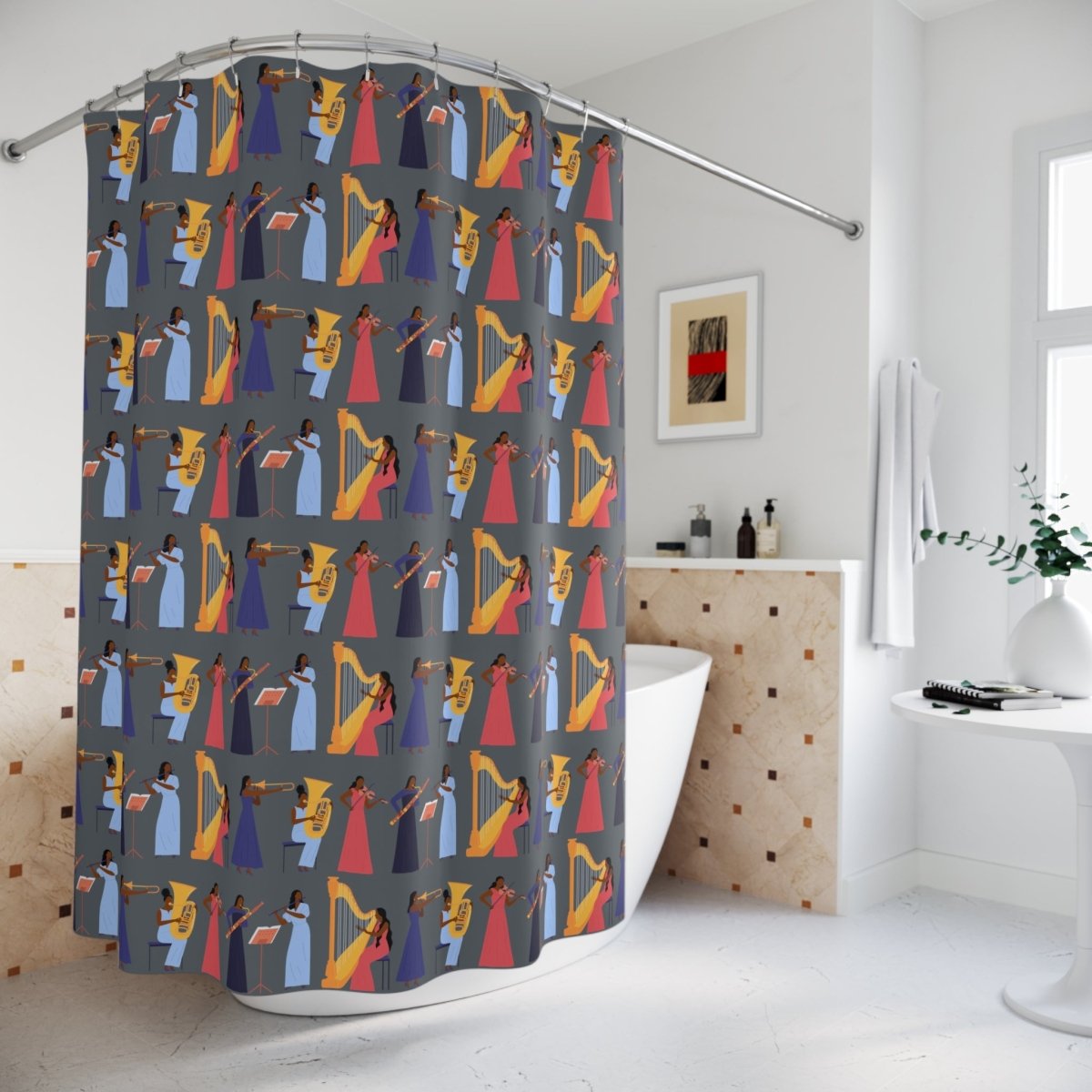 Orchestra Women Shower Curtain - Afrocentric Art by The Trini Gee
