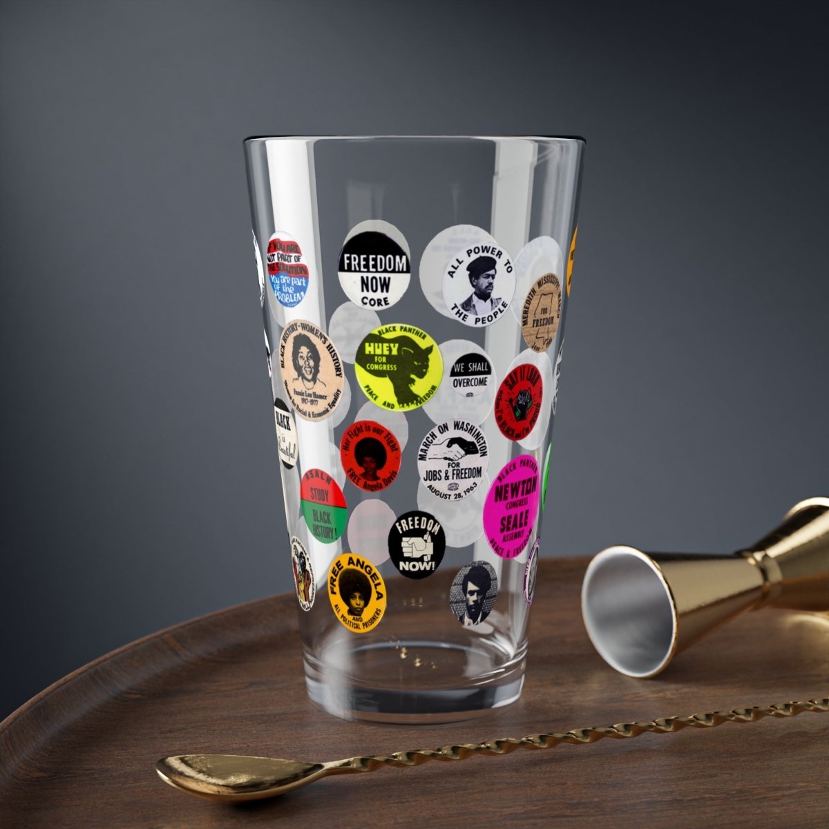 Panther Buttons 16oz Glass - Afrocentric Art by The Trini Gee