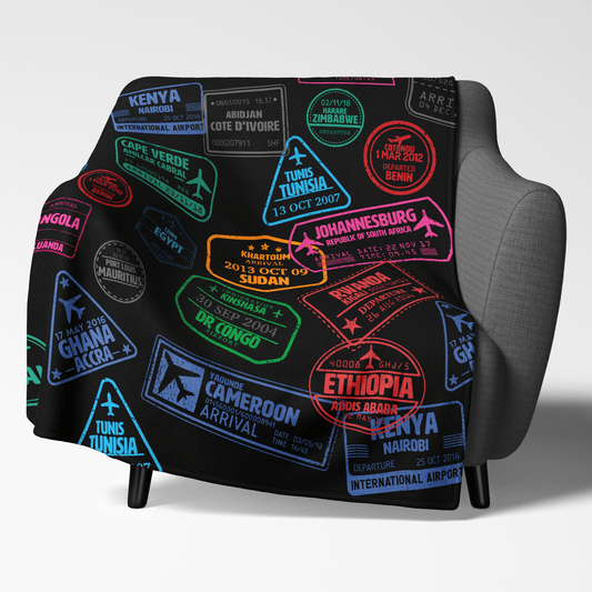 Passport Stamps Throw Blanket - Afrocentric Art by The Trini Gee