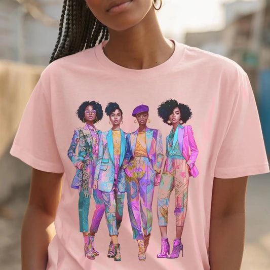Pink Chic Crew Shirt - Afrocentric Art by The Trini Gee