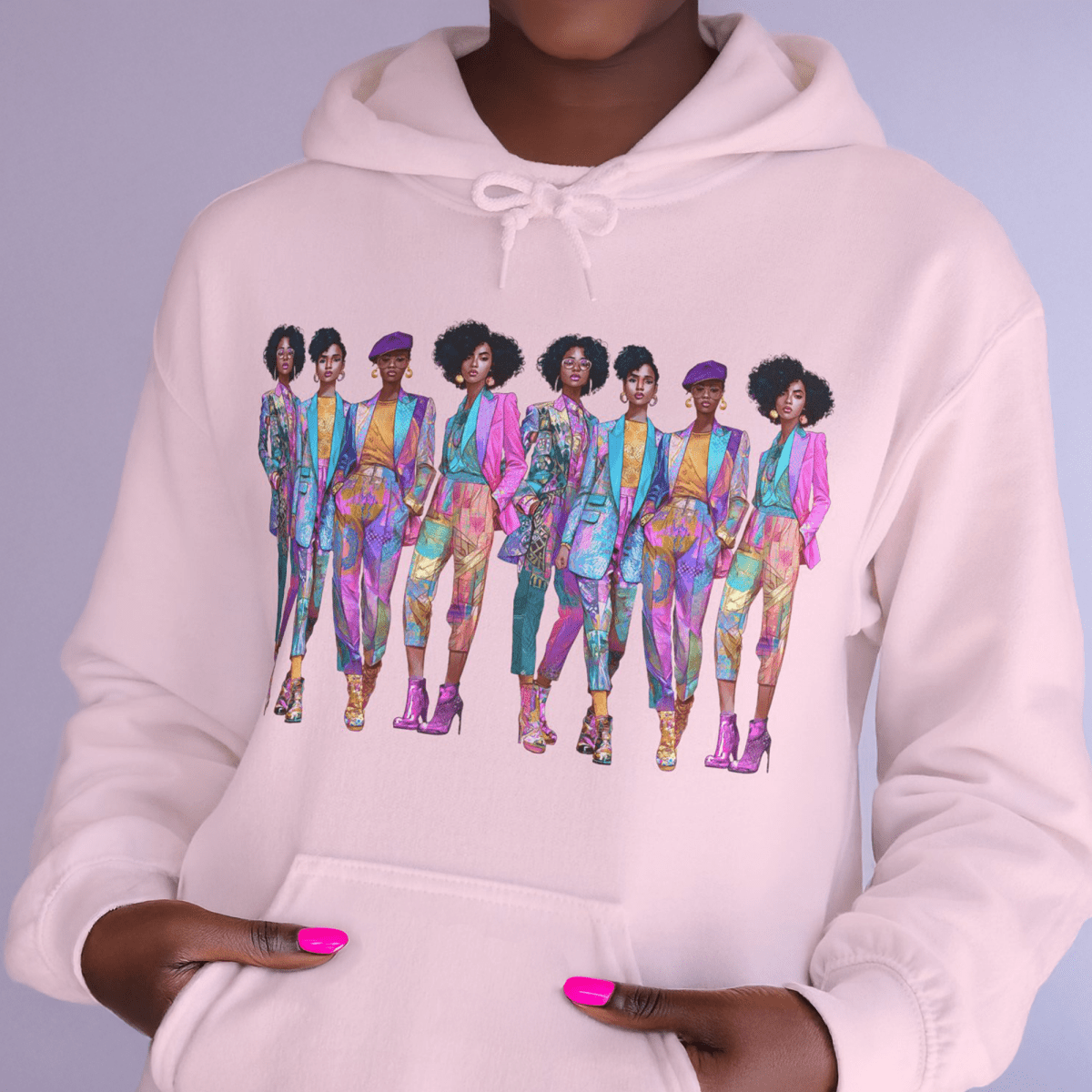 Pink Chic Posse Hoodie - Afrocentric Art by The Trini Gee