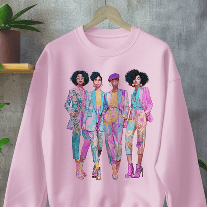 Pink Chic Posse Sweatshirt - Afrocentric Art by The Trini Gee