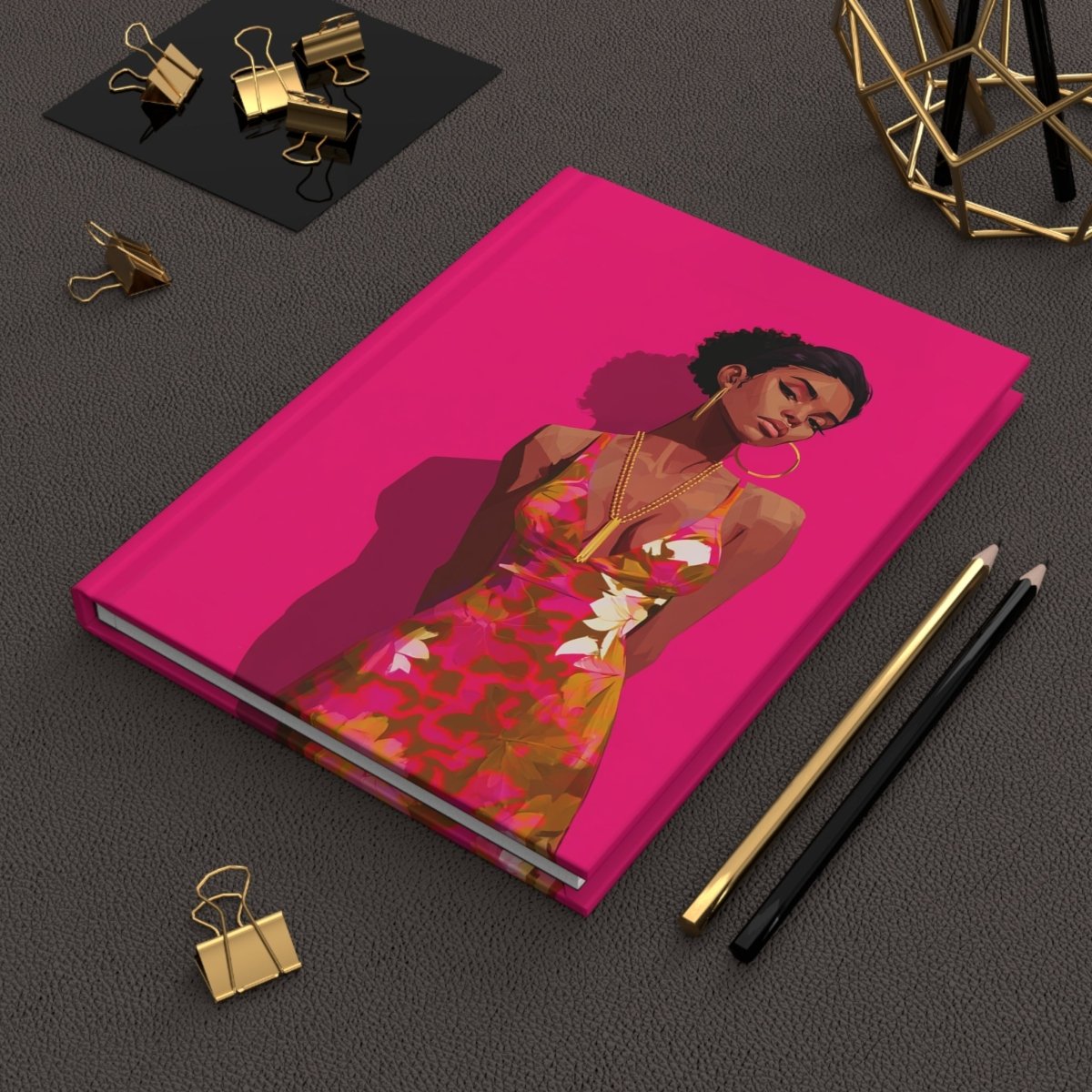 Pink Lady Floral Journal - Afrocentric Art by The Trini Gee