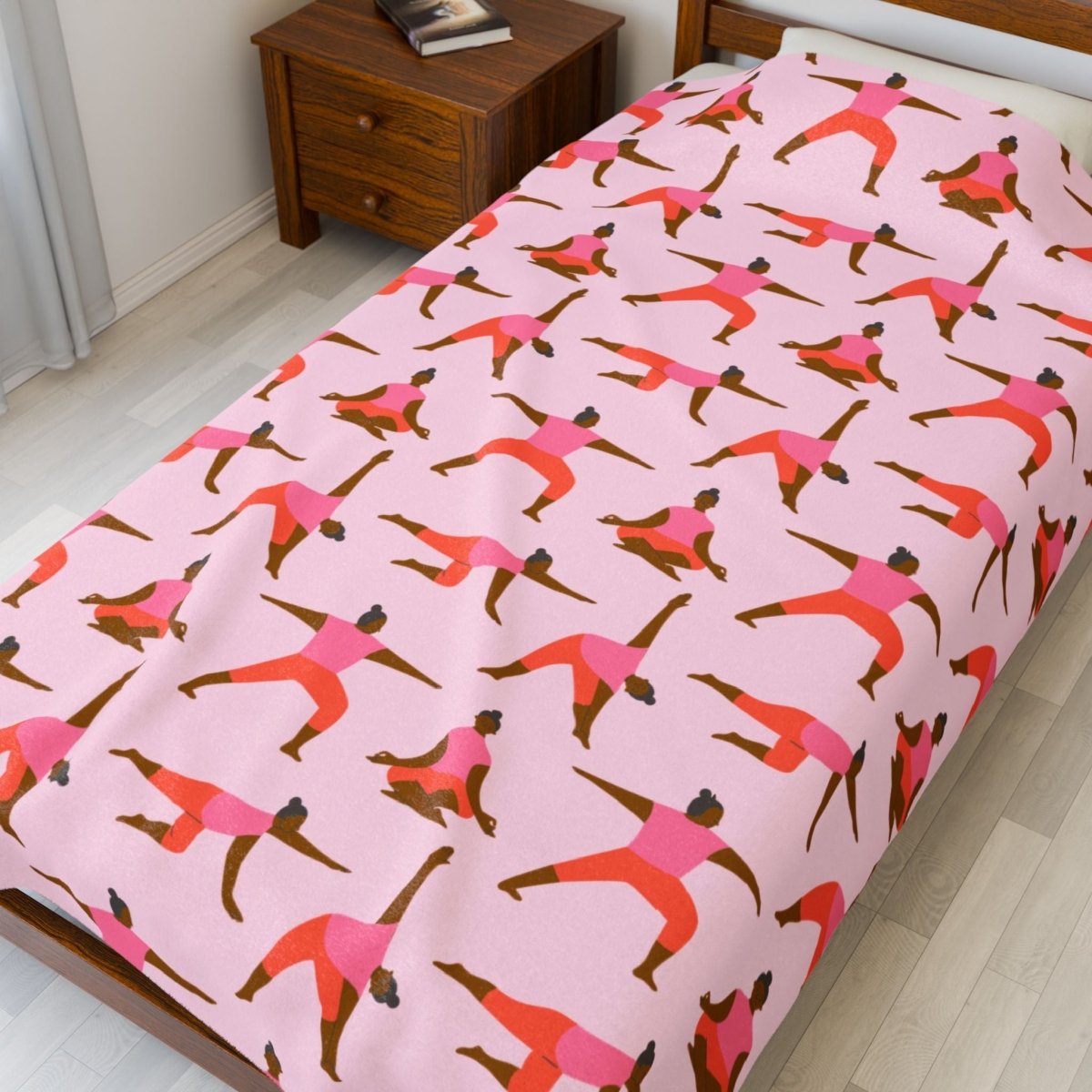 Pink Yoga Poses Throw Blanket - Afrocentric Art by The Trini Gee