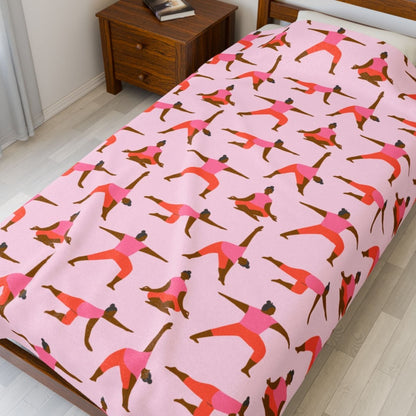 Pink Yoga Poses Throw Blanket - Afrocentric Art by The Trini Gee