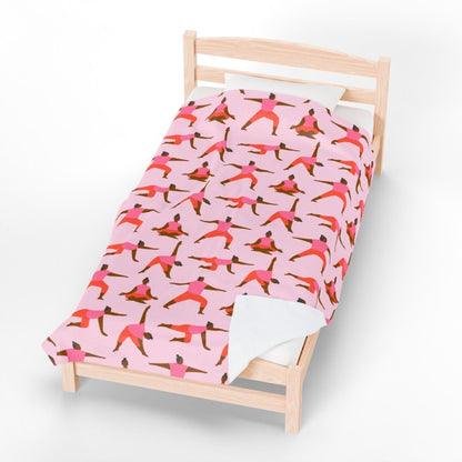 Pink Yoga Poses Throw Blanket - Afrocentric Art by The Trini Gee