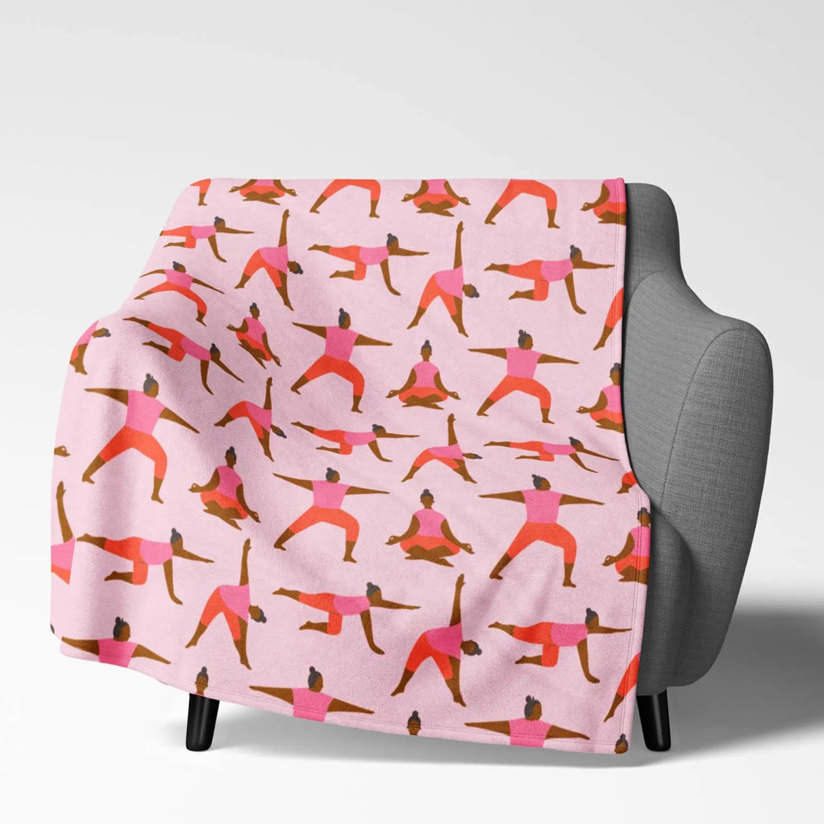Pink Yoga Poses Throw Blanket - Afrocentric Art by The Trini Gee